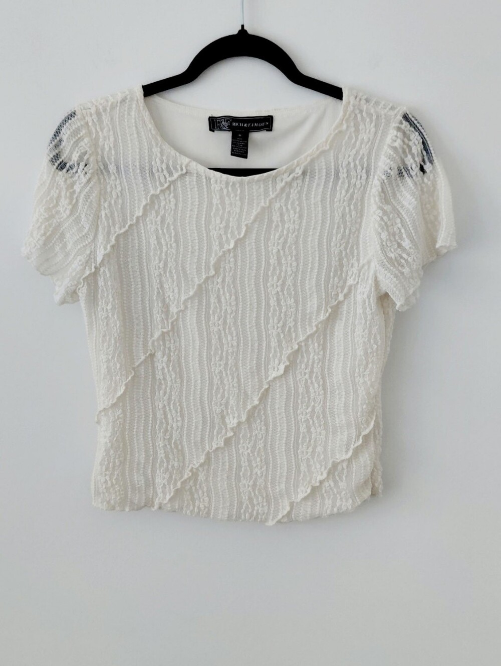 Lace Ivory Textured Short Sleeve Blouse